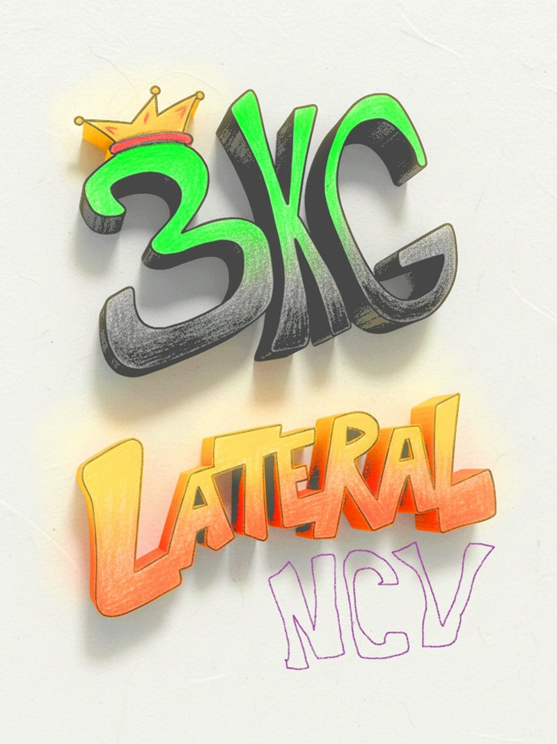 Black Murders cover: BKG in green and Lateral in orange graffiti letters with a crown, and NCV outlined in purple.